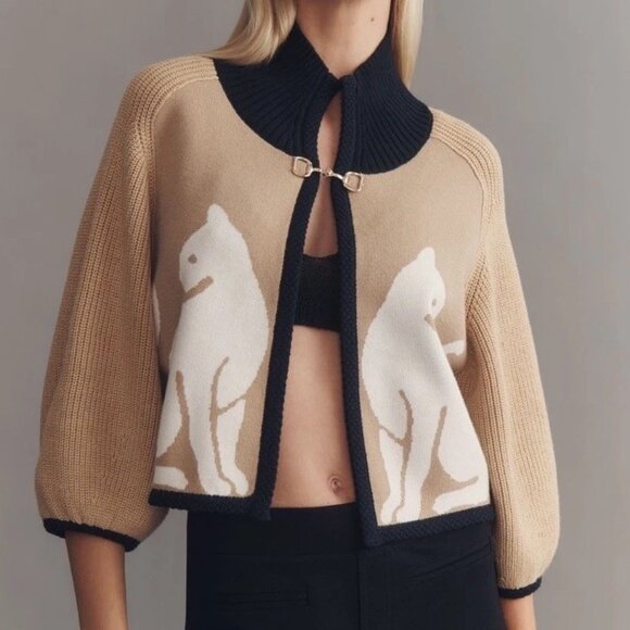Anthropologie Maeve Knit Cat Cardigan Sweater Cape Kitty Cats Shrug XL NWT - Picture 1 of 7